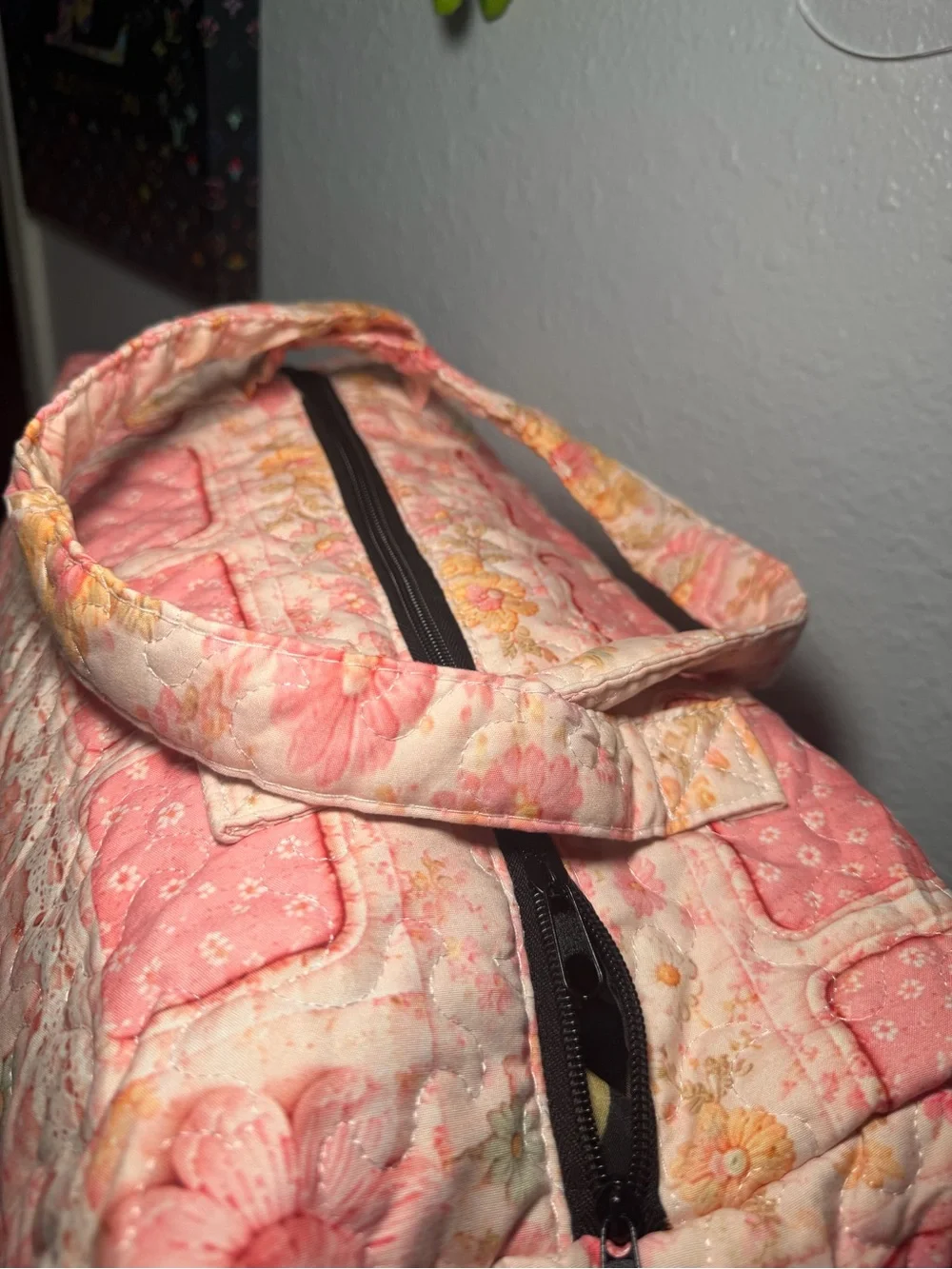 Quilted Pink Floral Travel Tote Bag - Soft Pastel Design